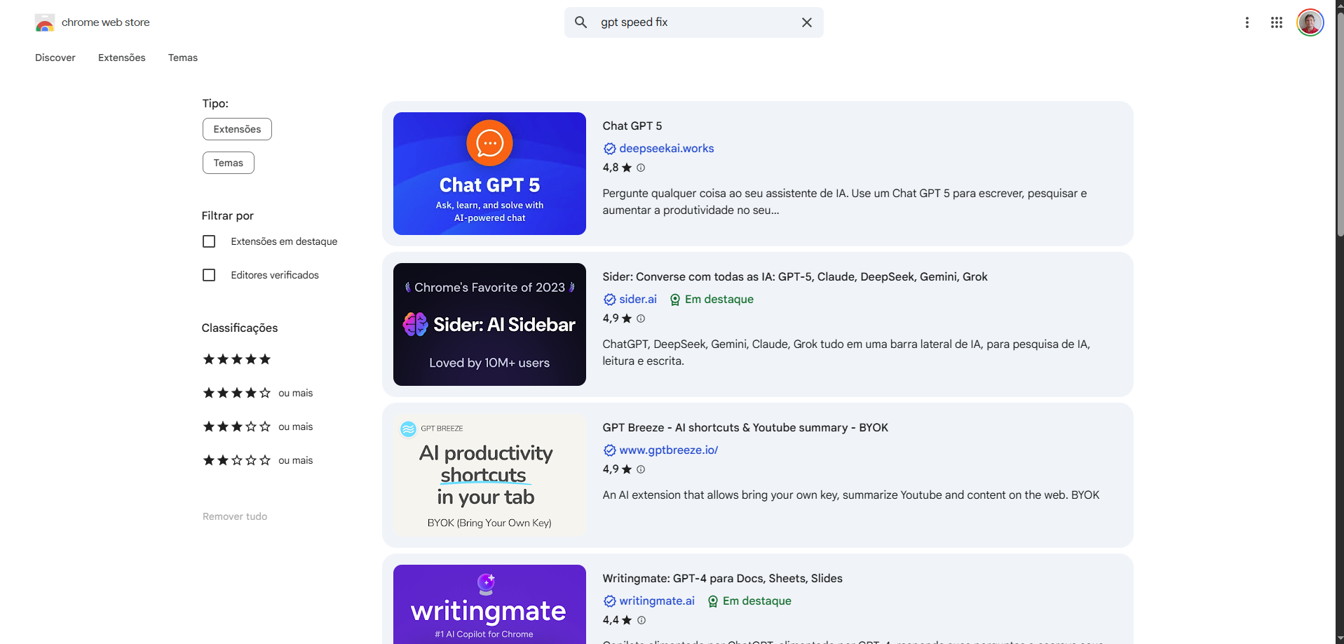 Mockup da Chrome Web Store mostrando a extensão GPT Speed Fix